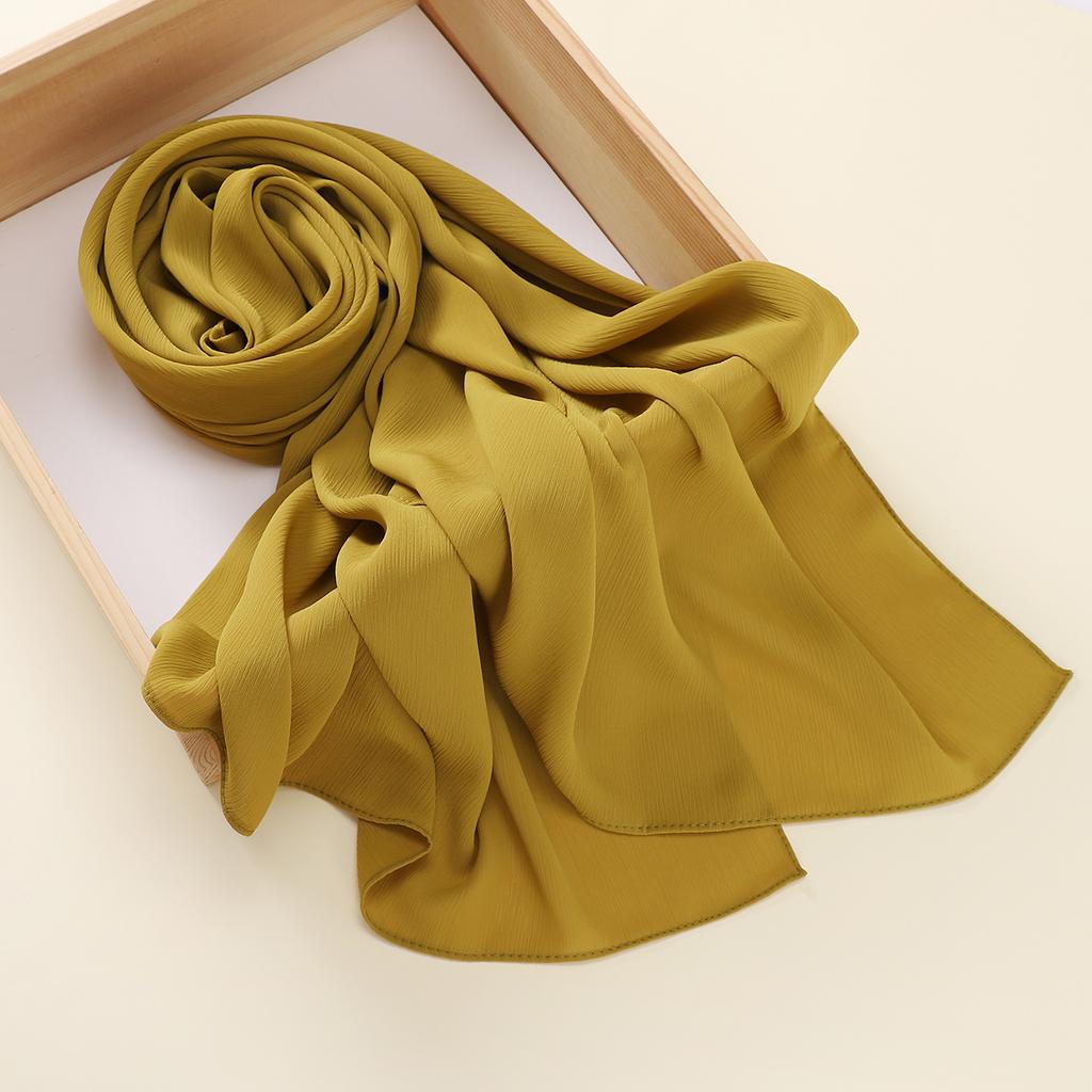 Muslim Plain Crinkle Hijabs Heavy Chiffon Scarf Arab Crepe Shawl Wraps Islamic Headband Solid Color Foulard Women