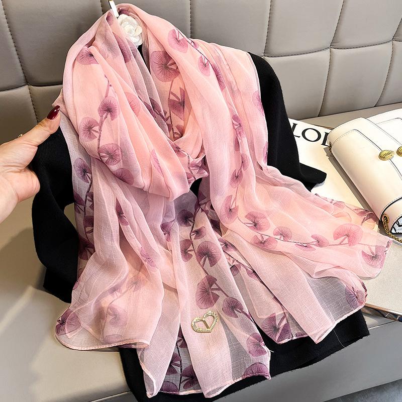 Fashion Luxury  Oversized Ombre Petal Floral Silk Shawl Scarf Lady High Quality Turban Head Hijab Femme Wrap Foulards Snood
