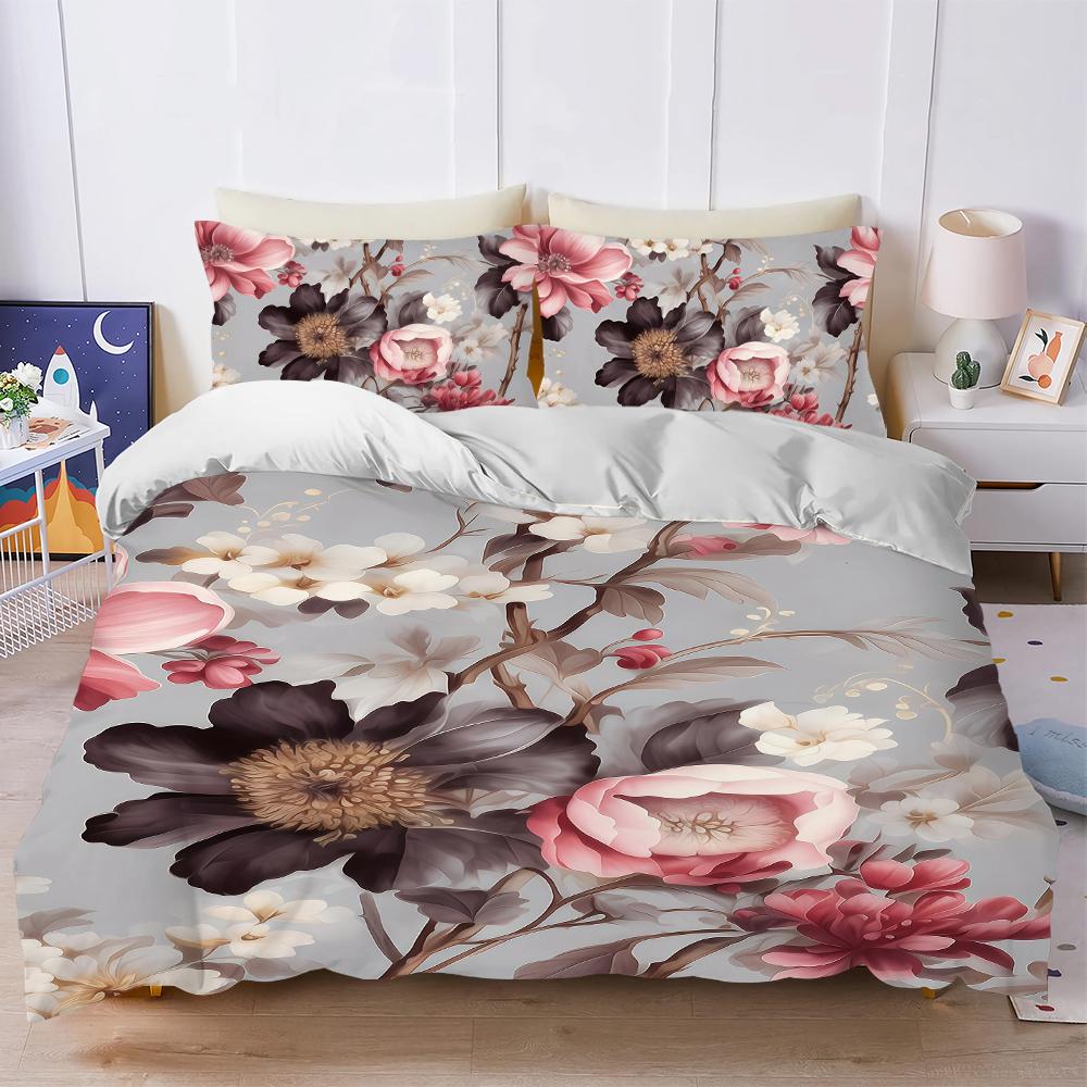 Elegant Gray Floral Duvet Cover Set Soft Wash Bed 3 Piece Summer Comfortable Student Dormitory Home Baby Bedding Best seller