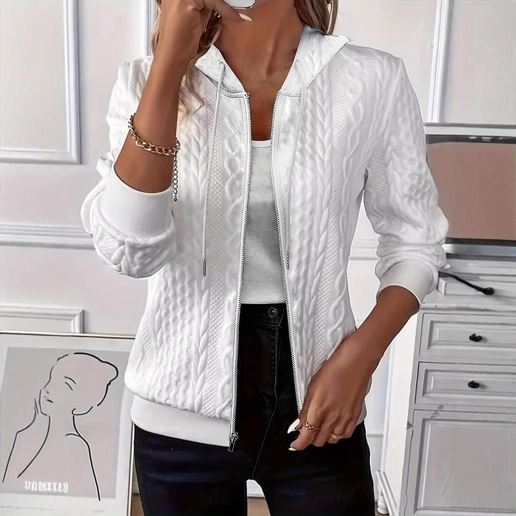 Felpa da donna bianca in maglia con cappuccio e zip, con diverse opzioni di colore
