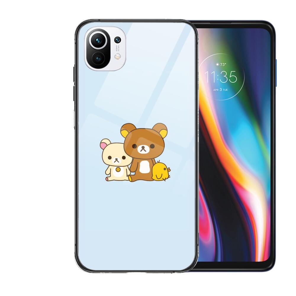 TOPLBPCS Cute Rilakkuma Tempered Glass Phone Shell Case For Xiaomi Redmi 11 Lite Pro Ultra 10T 10 9 8 Cc Se Cover Silicone Cases
