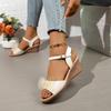 Large Size Women's Sandals Summer New Fish Mouth Butterfly Knot Water Diamond Slope Heel One-Strap Shoes Polyurethane Interior