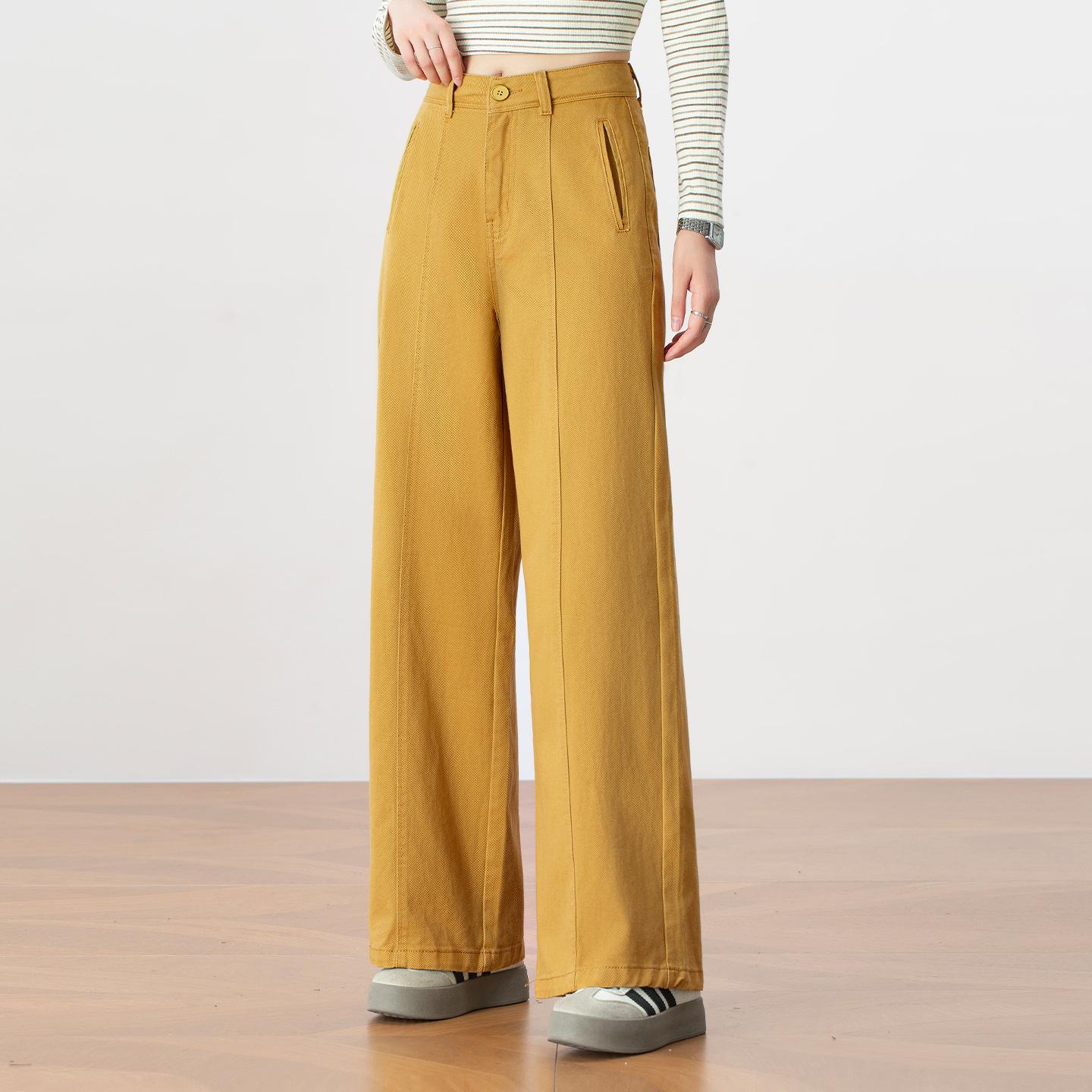 

2025 Autumn Women s High-Waisted Slimming Straight-Leg Trousers: High-End Light Luxury Casual Pants 30 жёлтый