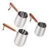 Milk Frothing Pitcher 304 Stainless Steel Milk Frother Cup with Wood Handle Spout for Coffee Art Heating Oil Melting