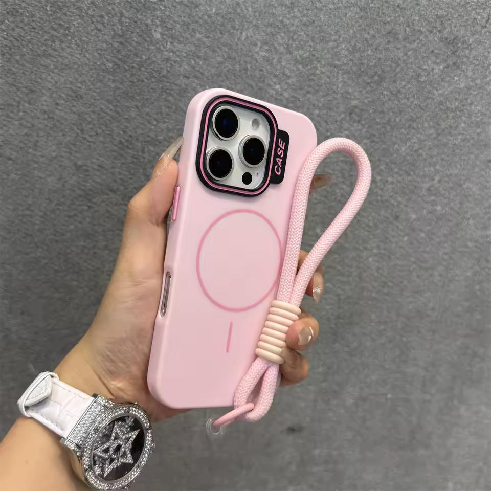 Modefodral Kontrastfärg Magsafe-fodral för iPhone11 12 13 14 15 16 Pro Max Plus Solid Slim Matt Lanyard-skydd