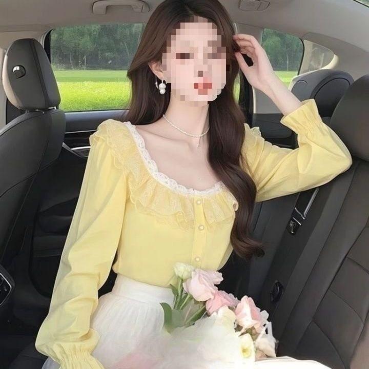 French Inspired Ladies Shirt With 3d Effect And Ruffle Sleeves For Spring