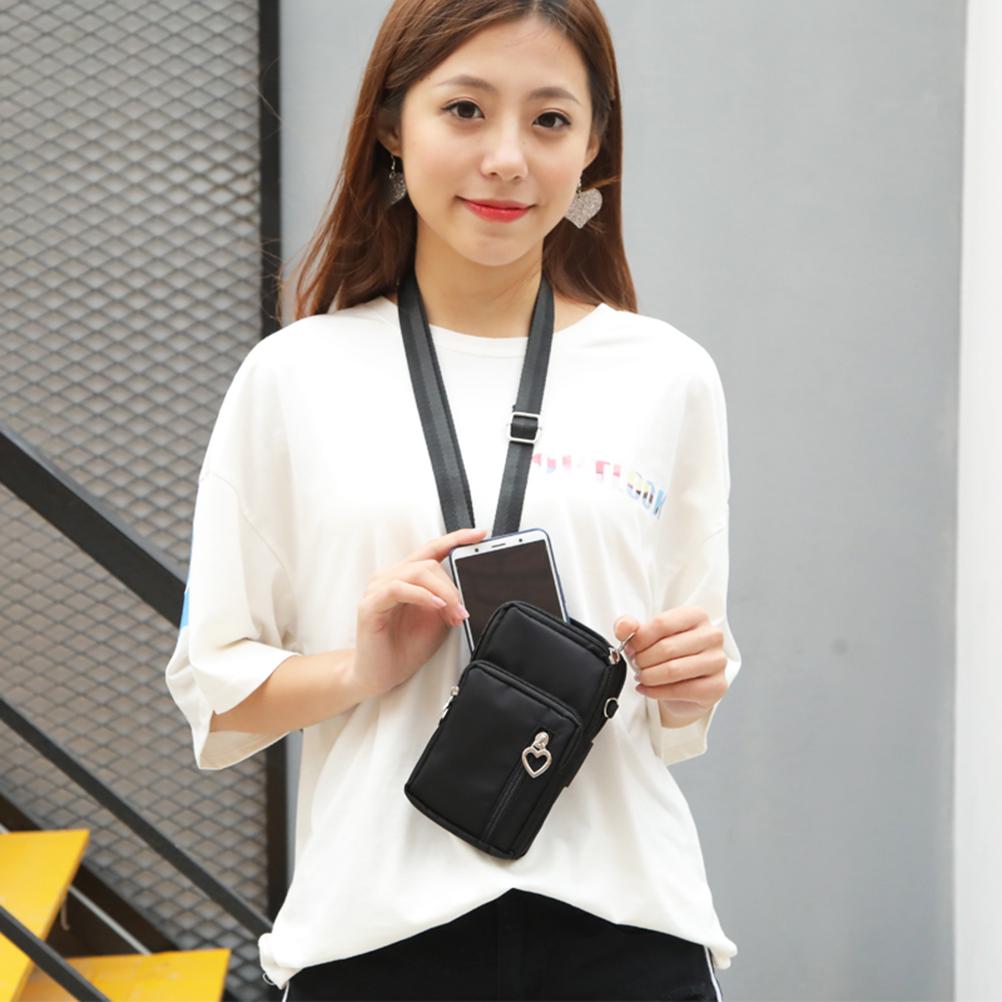 Cell Phone Purse Polyester Zipped Shoulder Phone Bag Lightweight Mini Women Messenger Bag Black S