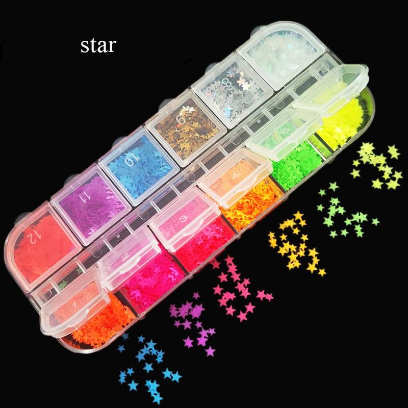 12 Grids Nail Jewelry Star Moon Leaf Design Nail Art Decorations Eye Makeup Patch Butterfly Heart Nail Sequins