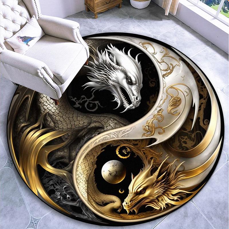 Large Anti-Slip Rug with Unique Yin Yang Round Design Washable Rug for Living Room Bedroom Decor Oriental Carpets Collection