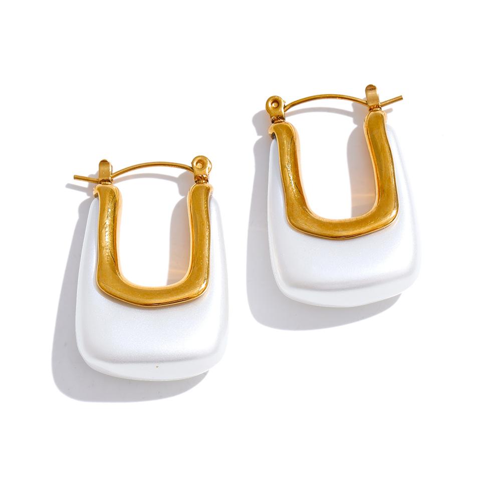 Yhpup Simulated Pearls Geometric Hoop Earrings for Women 2025 Stainless Steel Trendy Statement Jewelry Waterproof Accessories