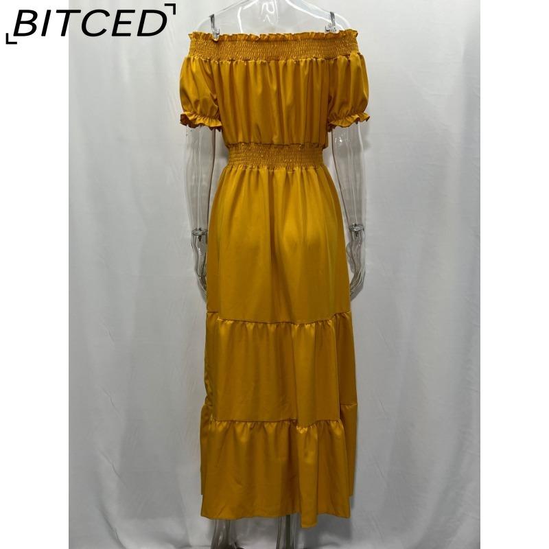 BITCED Long Dress with Open Back and Elastic Waist Popular Bohemian Style with Open Shoulders