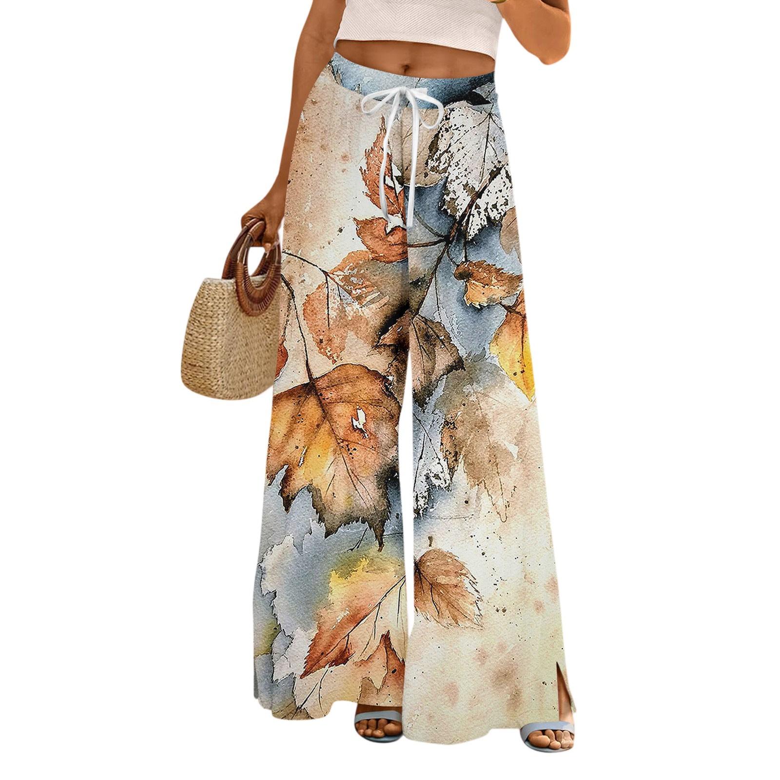 

Женские брюки с принтом и широкими штанинами, с карманами, с высокой талией, на кулиске, свободные, повседневные XL коричневый