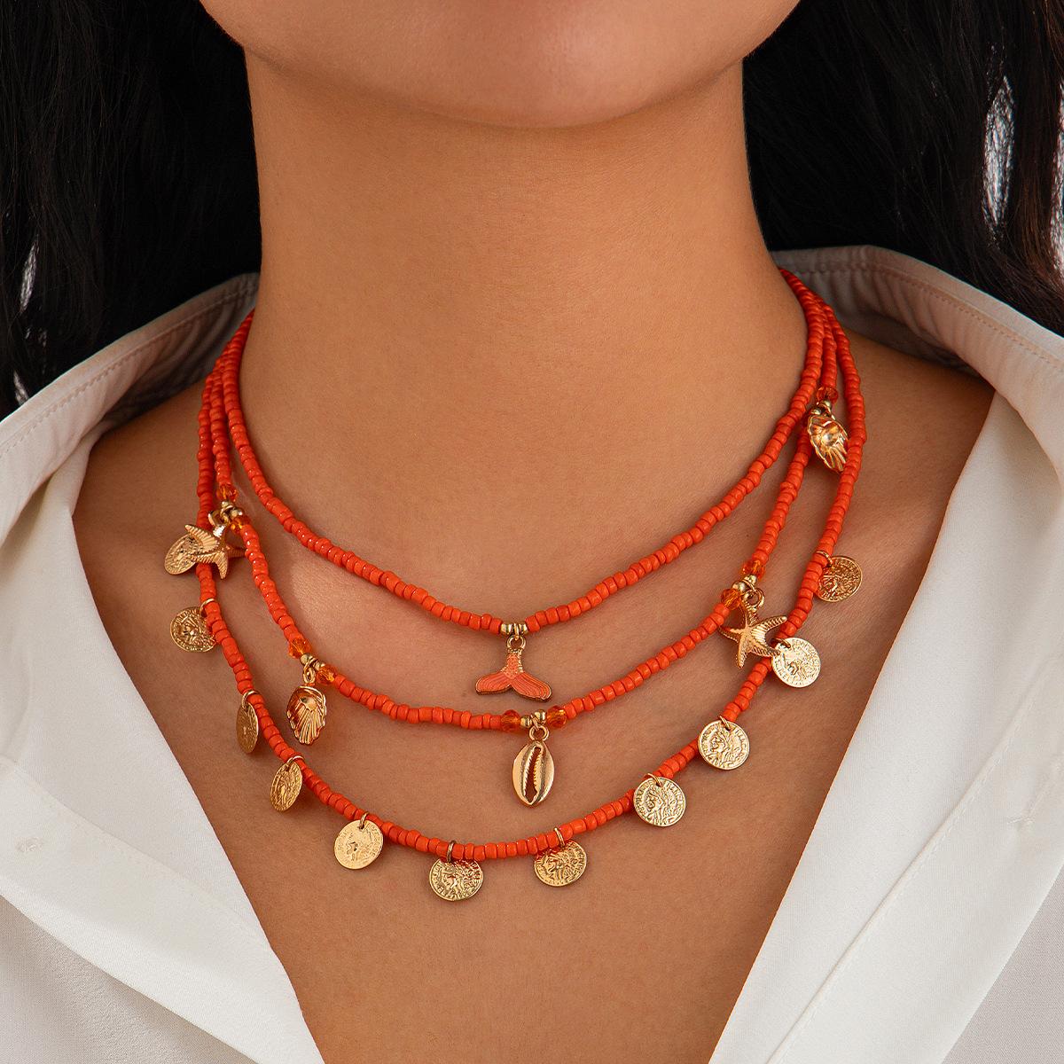 

Модные украшения Многослойное ожерелье-цепочка на ключицу для женщин Подвеска в виде ракушки, морской звезды, подсолнуха, разноцветные бусины, ожерелья с кисточками, аксессуары