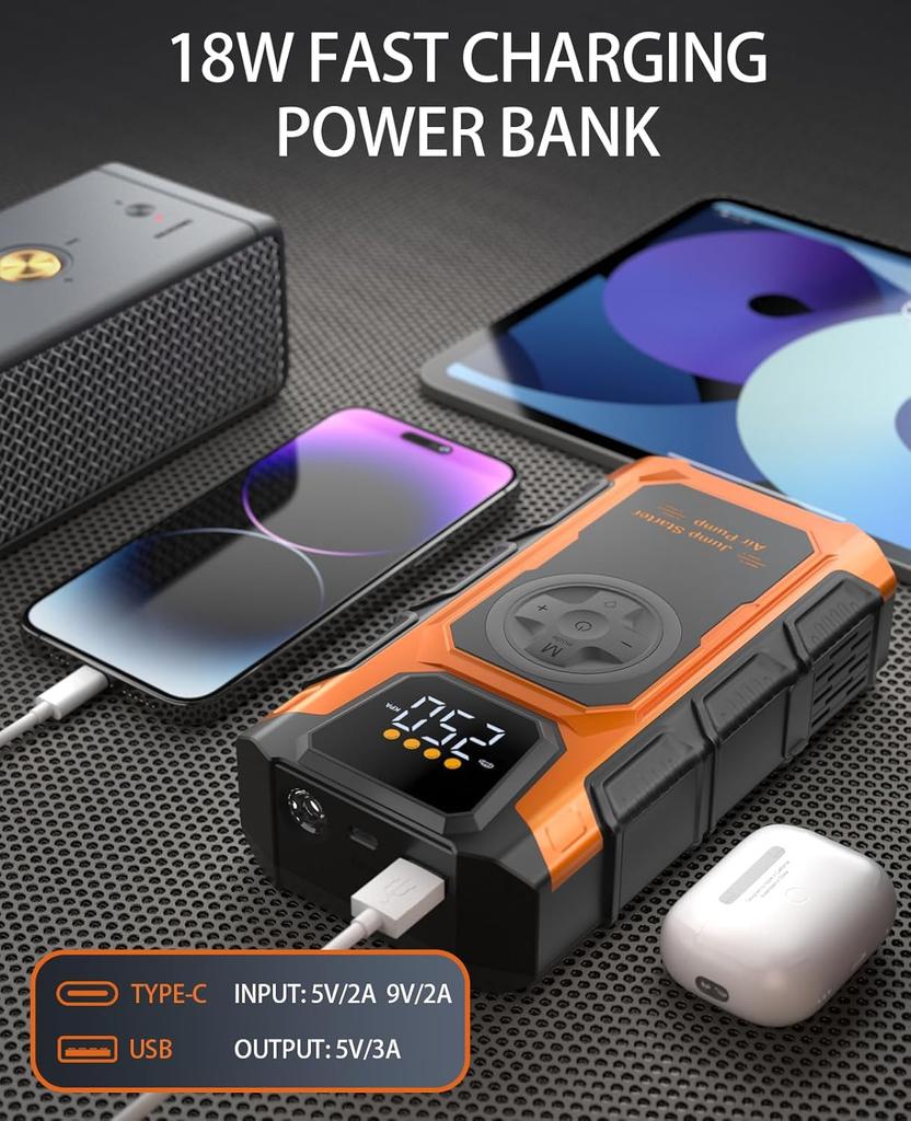 Jump Starter with Air Compressor, 5500A 12V Portable Car Booster Pack, 150 PSI Tire Inflator for Vehicles up to 9.0L Gas Engine