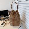 Yaz Örgülü Hasır Kova Çanta Kadınlar Için Basit İpli Plaj Omuz Crossbody Çanta