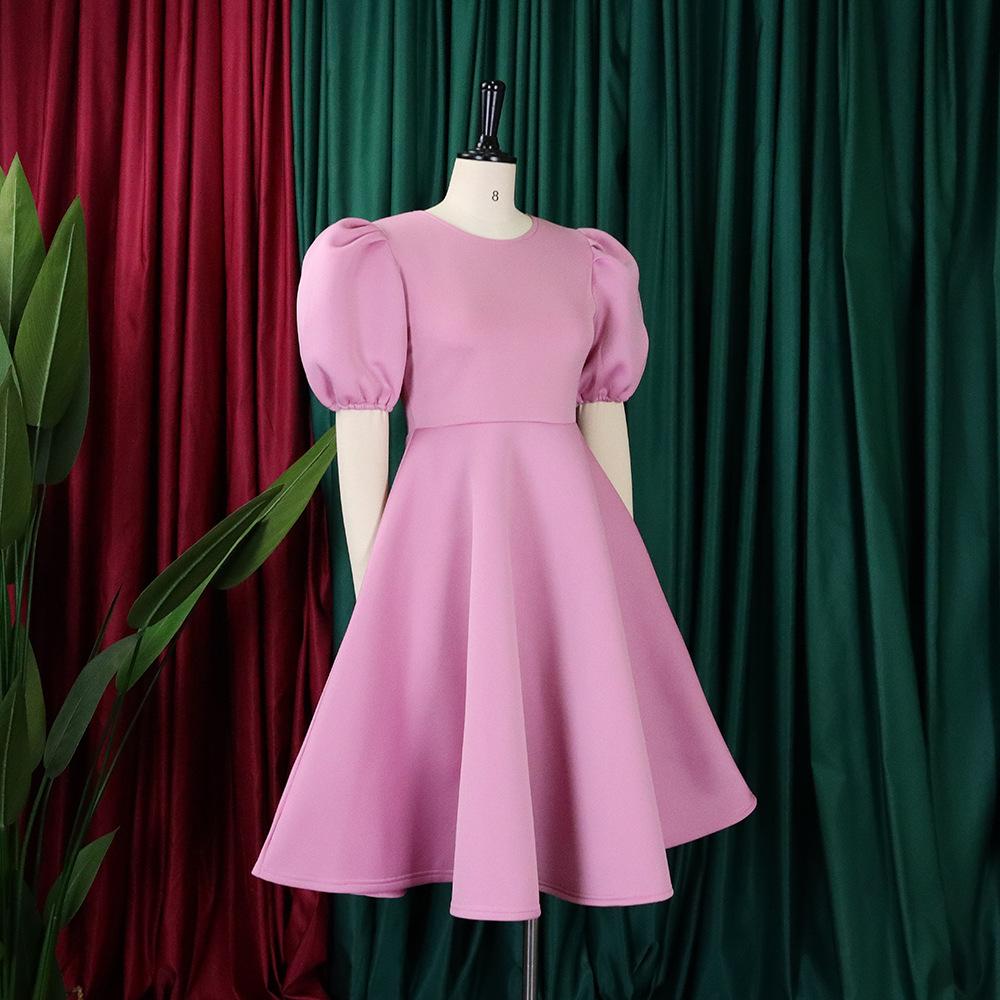 Summer O Neck Short Sleeve High Waisted Pleated Dress Elegant Dresses for Woman Mid Calf Luxury Female Birthday Party Dinner Vestidos