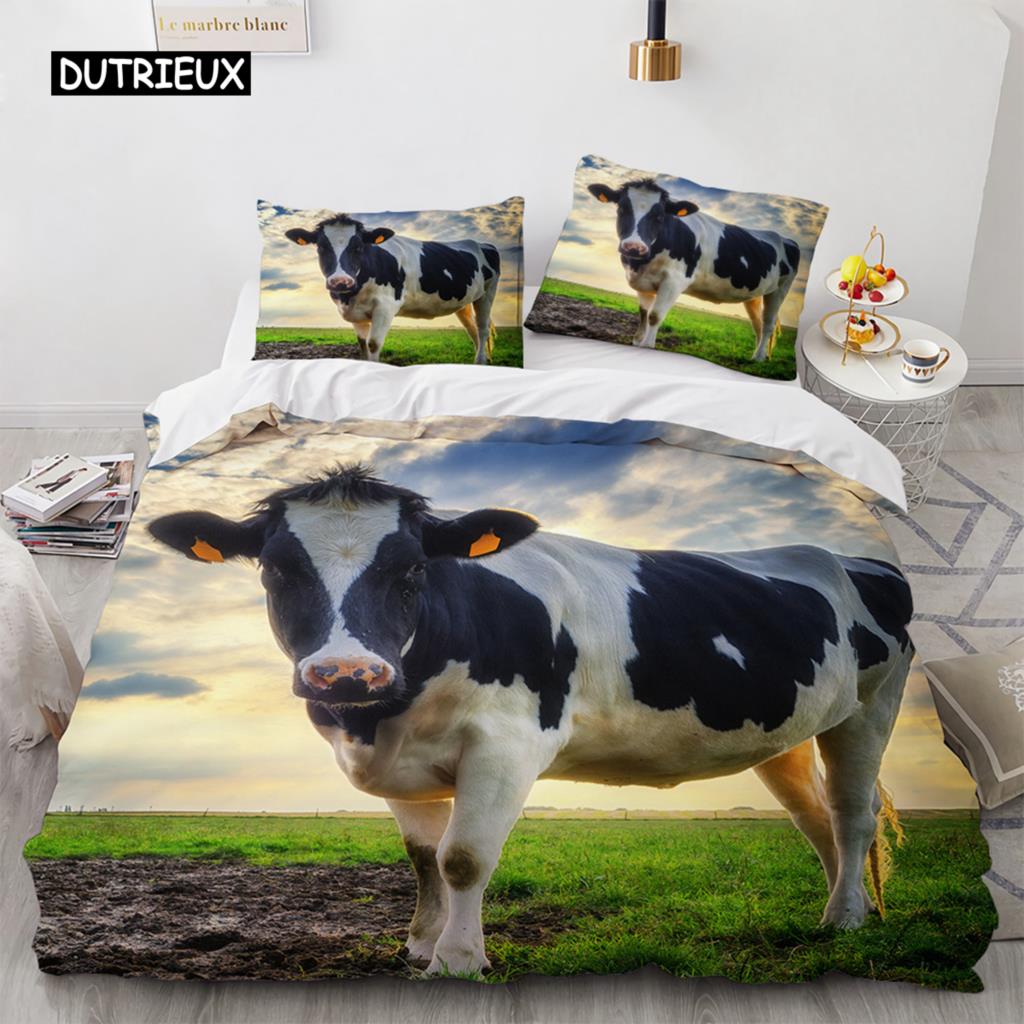 Highland Cattle Duvet Cover Set Funny Farm Animal Comforter Cover for Kids Boy Cow Mountain Meadow Queen Size 2/3pcs Quilt Cover