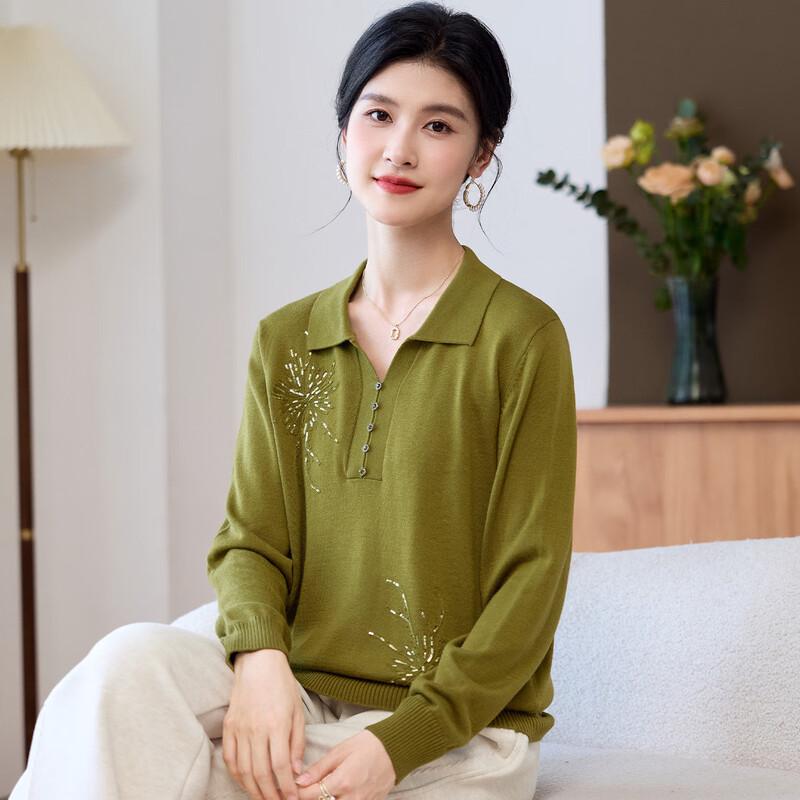 Women s Elegant Beaded Mulberry Silk Blend Pullover Sweater 2XL