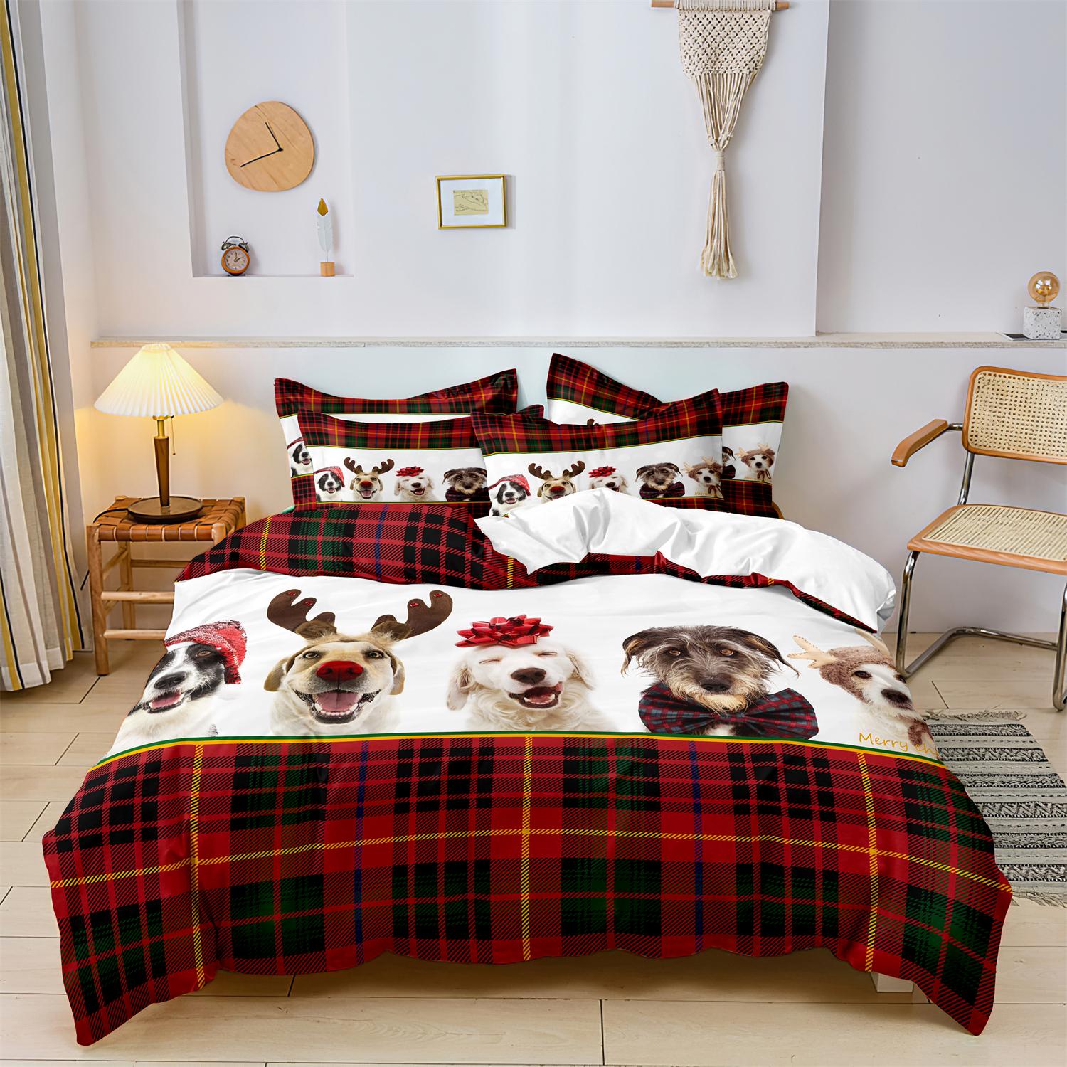 

3pcs Christmas grid Pattern Duvet Cover, Comfortable And Soft Bedding Set For Bedroom Dormitory Room Decoration Christmas gift -135x200cm&set