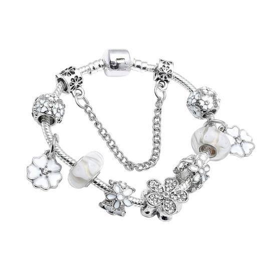 Yousheng Women Bangle Multi Flower Clover Pendant Secure Closure Rhinestone Decor Alloy Adjustable Bracelet Prom Dating Work Wrist Jewelry