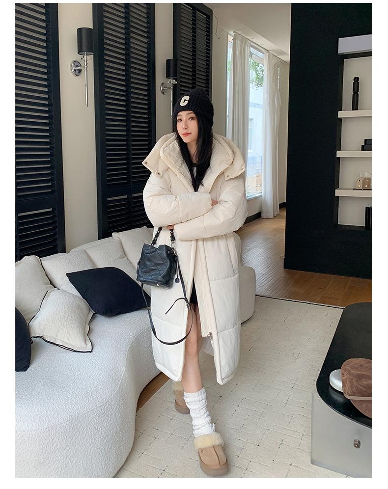 Damen Lange Kapuzenwinddichte Verdickte Warme Winterjacke mit Raglanärmeln