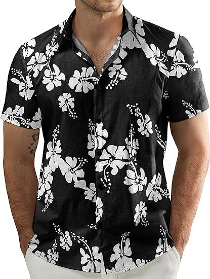 Men's Short Sleeve Shirt, Sunflower Print Loose Fit Shirt, Lightweight Collared Button-Up Casual Top
