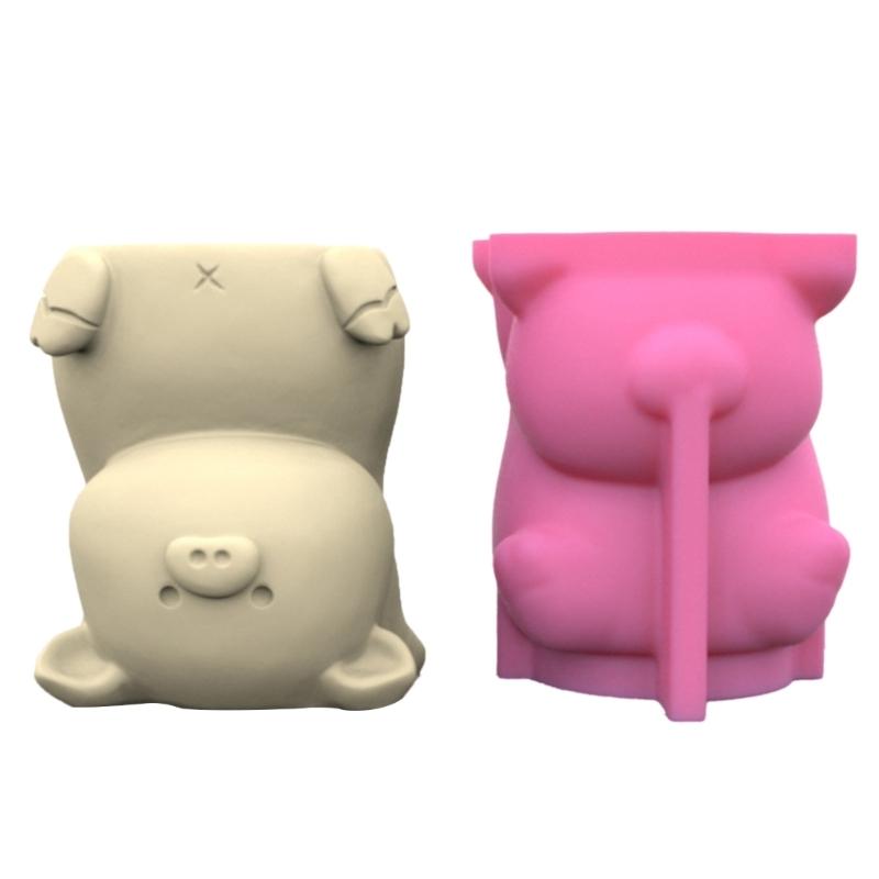 Silikonform für Sukkulenten-Blumentöpfe, Mini-Gartenstatuen, Katzen-, Panda- und Schweinchen-Blumentopfform, einzigartige Stifthalter-Harzformen