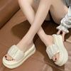 Summer Women Lace Chunky Slippers Beach Flip-Flops Wedge Heels Shoes Woman High Platform Slippers Outside Sandals 7CM Slides