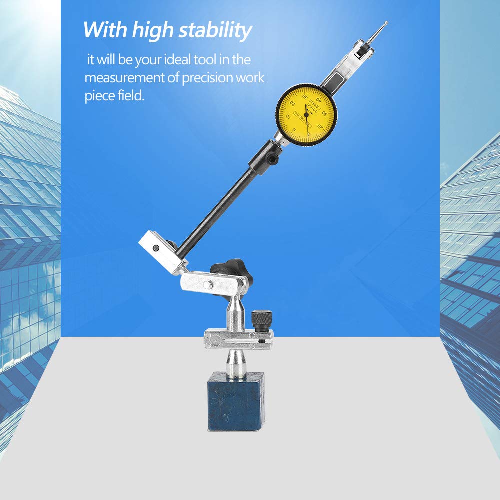 Dial Test Indicator, 0-0.8mm Dial Test Indicator Gauge Adjustable Magnetic Base Stand Holder with Yellow-face, Dial Base Holder