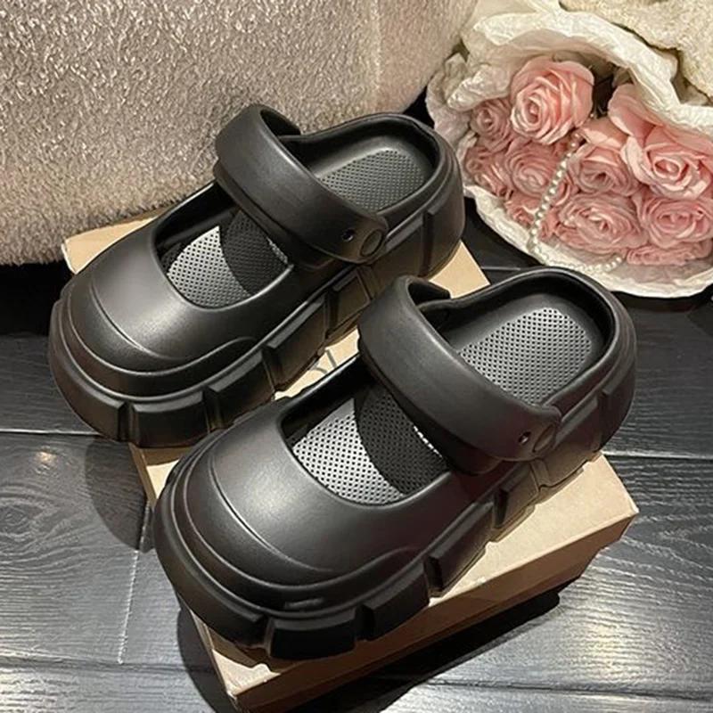 Sandale de vară pentru femei, cu platformă Eva, 2025, la modă, cu vârful închis, antiderapante, papuci de plajă, ușoare, cu talpă groasă, Mary Jane, saboți