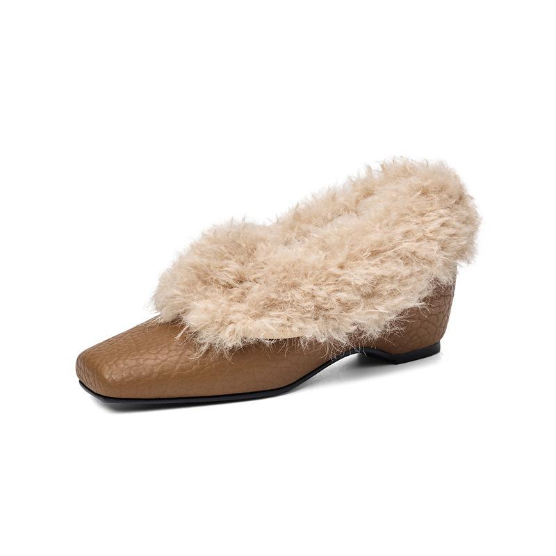 QSDD Nischendesign Elefantenmuster flauschige Schuhe Damen Herbst und Winter neu quadratischer Kopf Samt Einzelne Schuhe Slipper