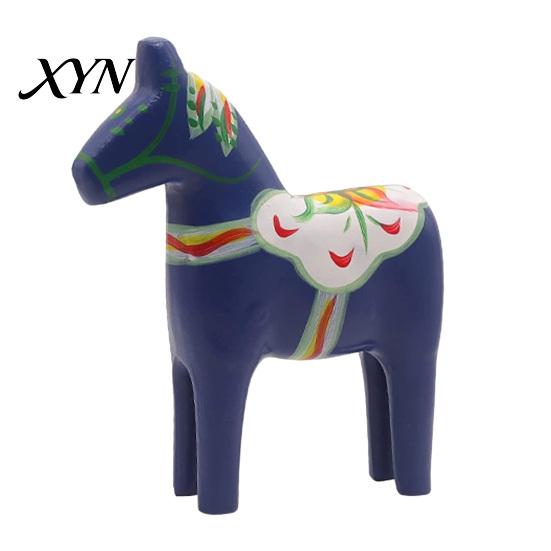 Nordic Home Decor Horse Hand Painted Dala Trojan Figurine, Solid Wood Traditional Swedish Statue, Rustic Decorative Tabletop Ornament for Farmhouse