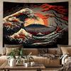 Oriental Seascape Wall Decor Japanese Ukiyoe Wave Tapestry Headboard Aesthetic Room Decoration Background Cloth Room Decorating