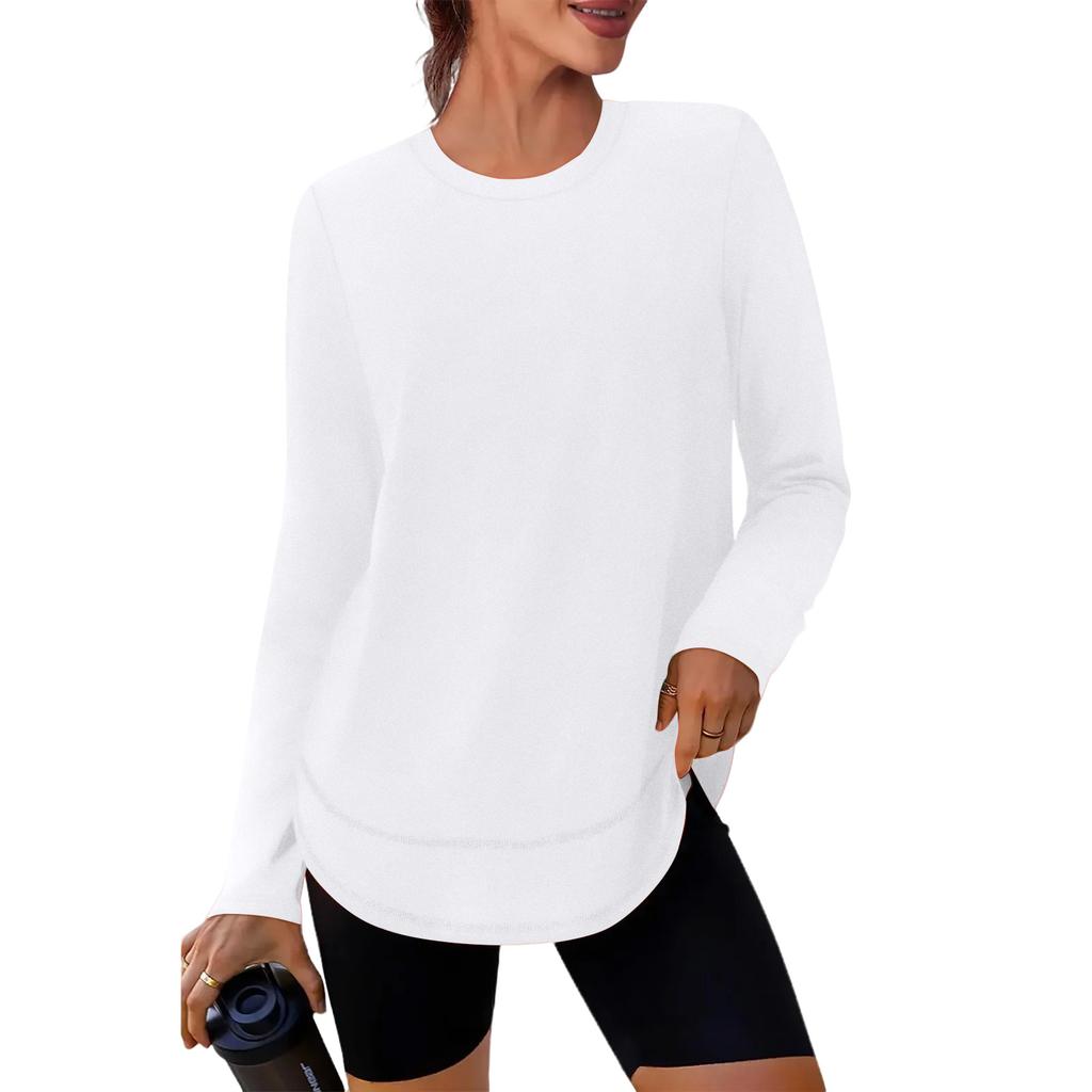 Women's Solid Color Round Neck Long Sleeve Loose Pullover Top