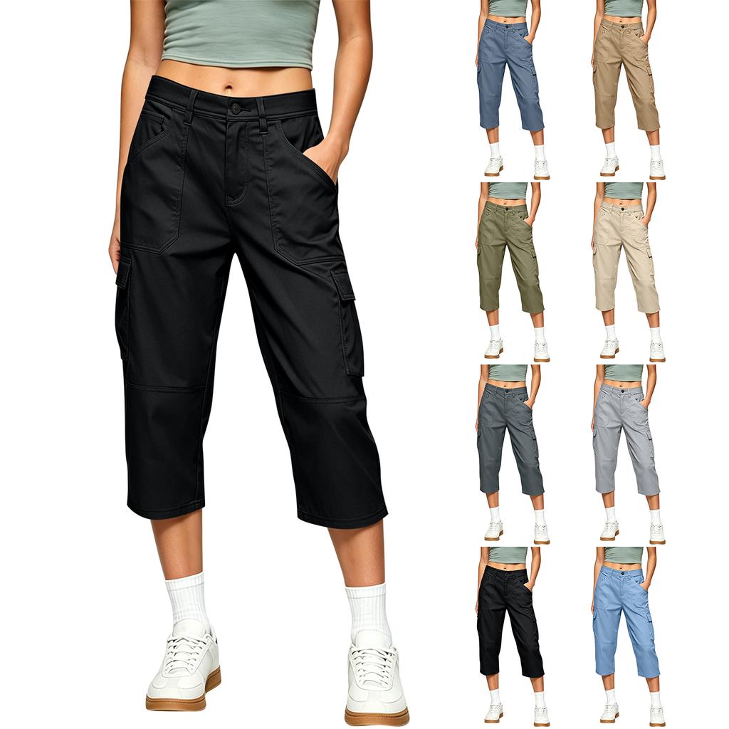 Women's Hiking Pants, Elastic Waist Loose Fit Lightweight, with Double Pockets and Knee Patch Pockets