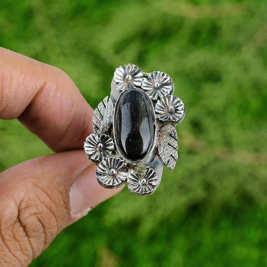 Gift For Her Natural Nellite Promise Flower Adjustable Ring 925 Silver