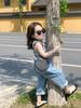 Girls' Denim Overalls with Gray Vest - Clearance, No Returns/Exchanges