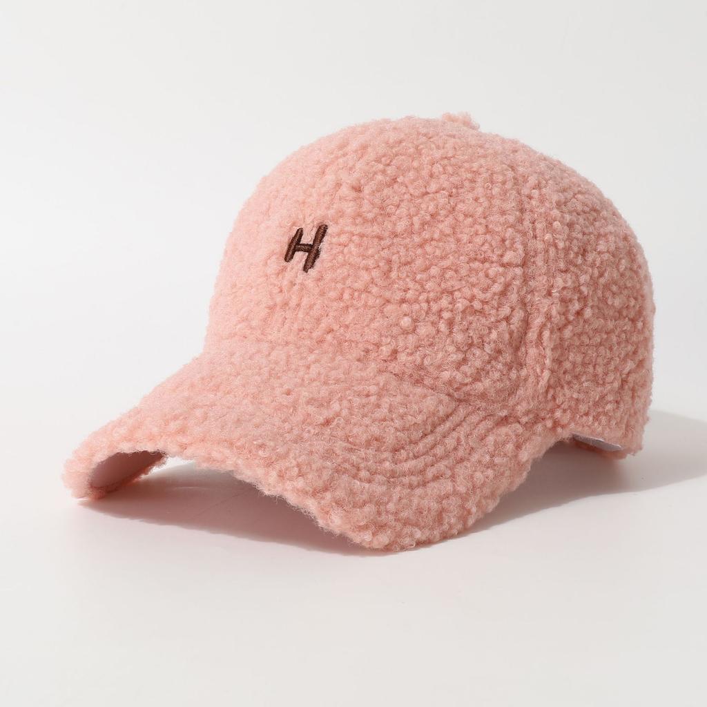 Embroidered H Letter Baseball Hat for Women In Autumn and Winter Lamb Wool Warm and Fashionable Small Peaked Hat Trendy