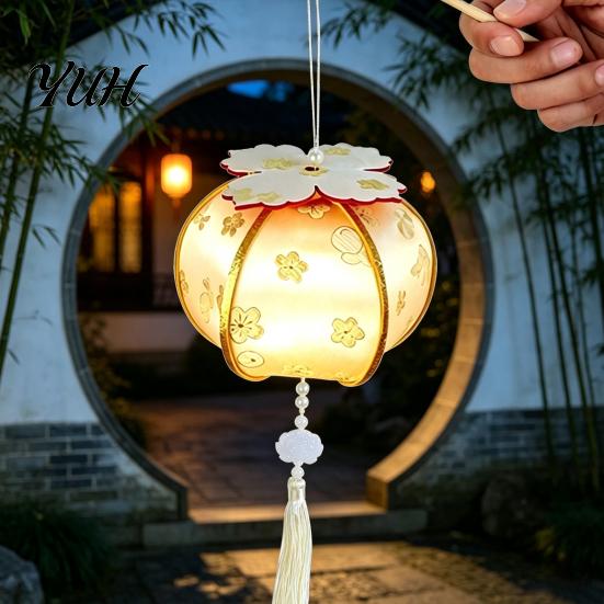 Diy Lantern Making Kit Spring Festival DIY Material Kit, Light Up Handmade Persimmon Shaped Hanfu Accessory Photo Prop with Tassel for Chinese