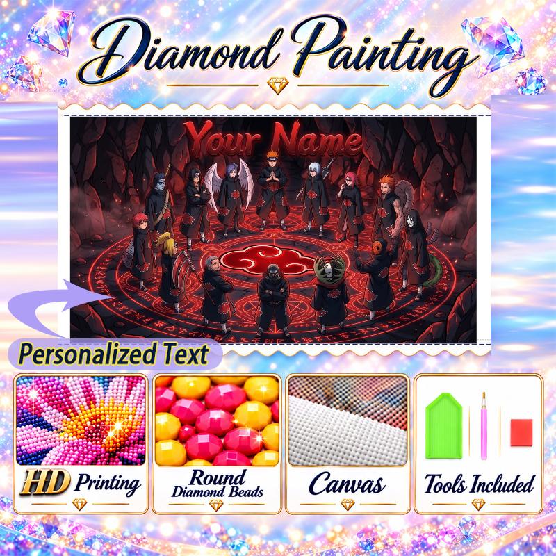 Personalized Akatsuki Naruto Diamond Art Custom Name 5D Diamond Painting Full Drill DIY Craft