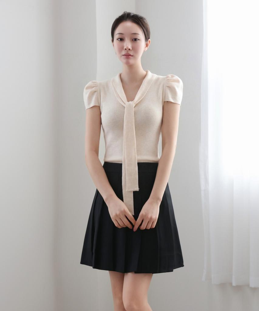Keulleiseu Tie Point Short Sleeve Knit_Brown