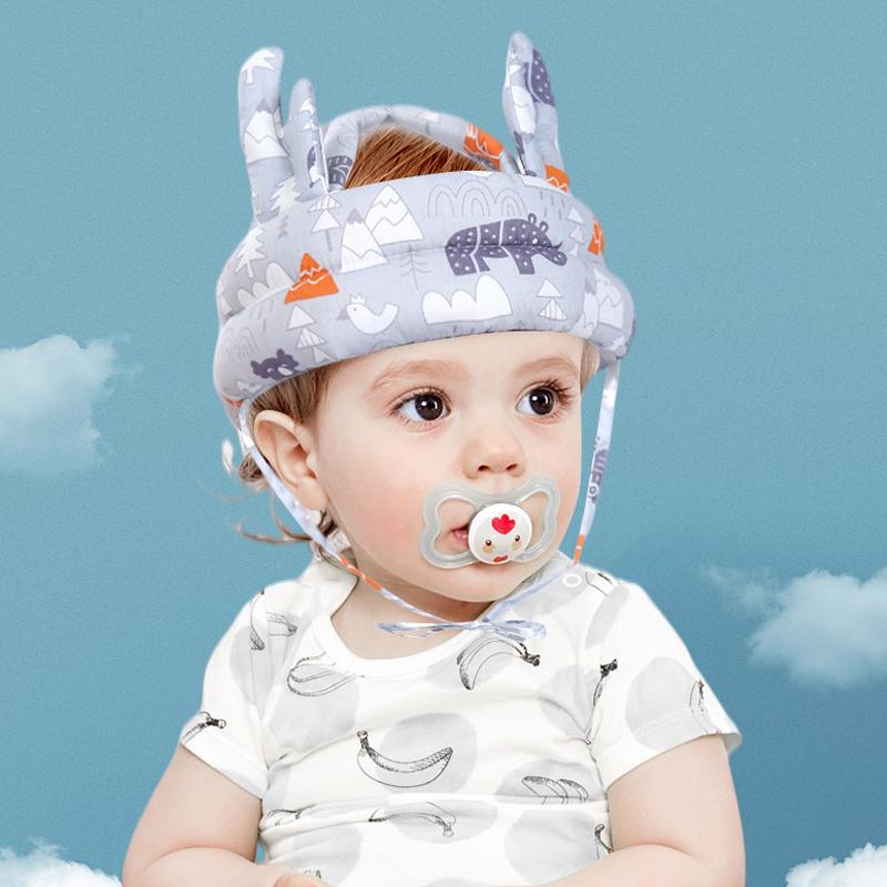 1Pcs Grey Forest Antlers Hat Walking Safety Helmet Baby Toddler Safety Anti Collision And Anti Fall Cap
