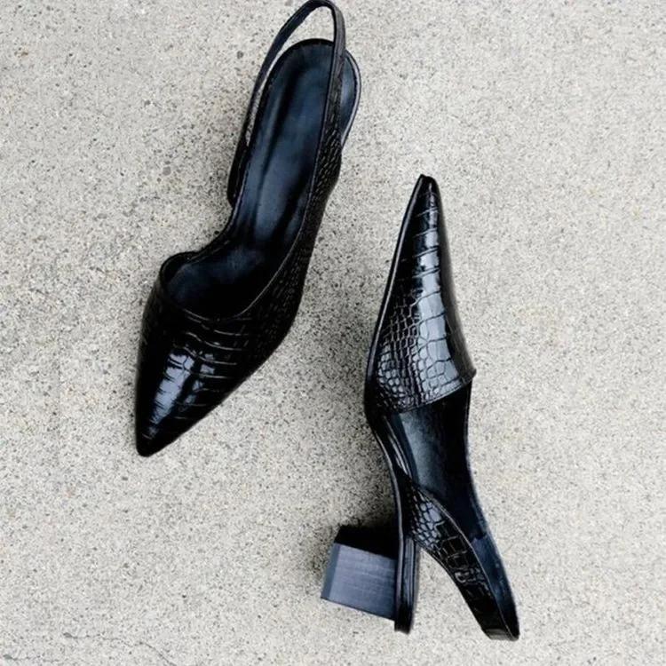 Summer New Women's Pointed High Heels, Medium Thick Heels, Slanted Back Sandals, Retro Women's Sandals, Slippers, Size 36-43