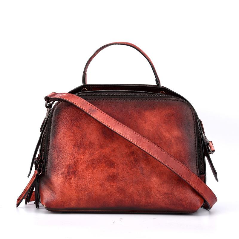 Женская сумка из воловьей кожи ручной работы, винтажная текстурированная сумка через плечо с подушкой и верхним слоем из воловьей кожи 25*11*18 красный