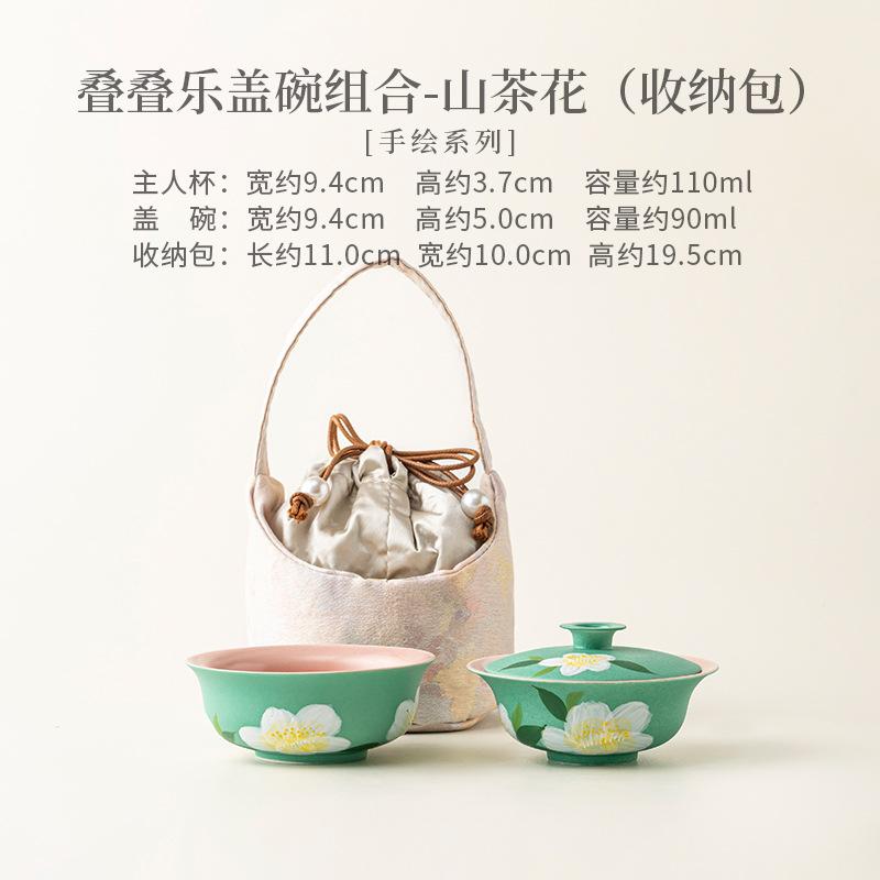 HOYIHM Hand Painted Shaddock Pear Travel Tea Set Kit Retro 1 Pot 1 Cups Tea Maker Organizer Portable Outdoor Handbag Collection