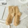 Non Slip Winter Hosiery Thickened Imitation Mink Velvet Socks for Women, Soft Plush Socks, Thermal Elastic Ribbed Ankle Warm Solid Color