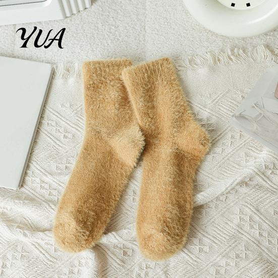 Non Slip Winter Hosiery Thickened Imitation Mink Velvet Socks for Women, Soft Plush Socks, Thermal Elastic Ribbed Ankle Warm Solid Color