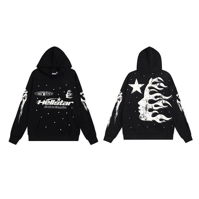 25SS American High Street Trend HELL Printed Fleece Hoodie Sweatpants Set Unisex Women Casual Sportswear