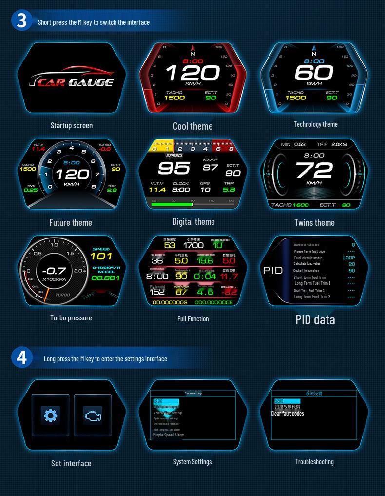 Universal Smart OBD Car HUD: Portable Head-Up Display with HD Speedometer