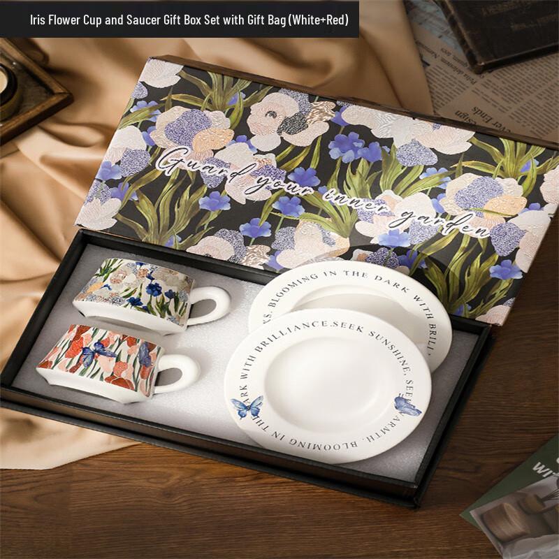 Iris Flower Ceramic Coffee Cup Gift Set